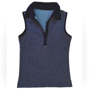 Vintage Vibe Sleeveless Tank Top Polo Collar Brown Gold Diamond Pattern Small